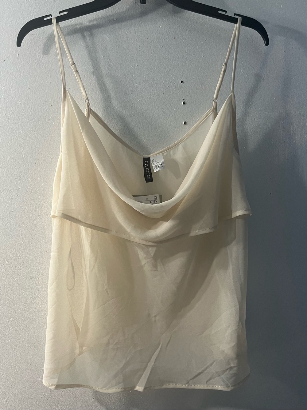 H&M Cream Cowl Neck Spaghetti Strap Sheer Camisole